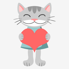 Cute kitty in dress holding a heart