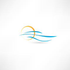 sea waves and rising sun vector illustration