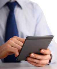 Businessman using computer plane-table