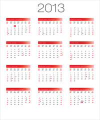 calendar | calendrier bilingual 2013 moon_red EN+FR