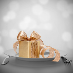 Luxurious gift on plate.