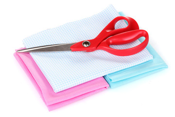 Sewing accessories and fabric isolated on white