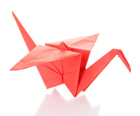 Origami crane isolated on white