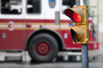 Traffic light with fire engine