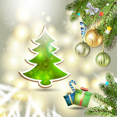 Christmas balls and pine tree