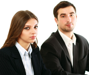 Business man and business woman ,isolated on white background