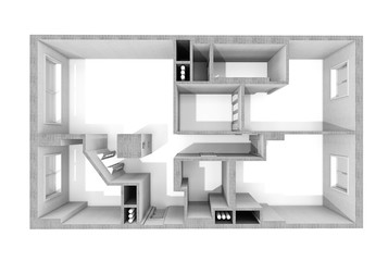 plan in the apartment, only concrete walls