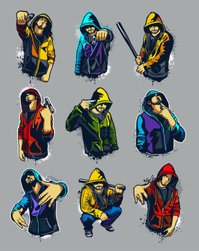 Vector set of hoody gangsters