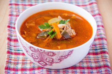 Tomato soup with vegetables and meat