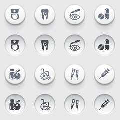 Medicine icons on white buttons. Set 4.