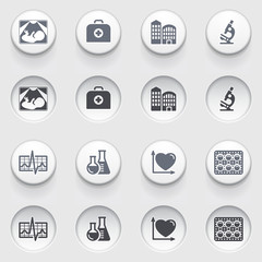 Medicine icons on white buttons. Set 3.