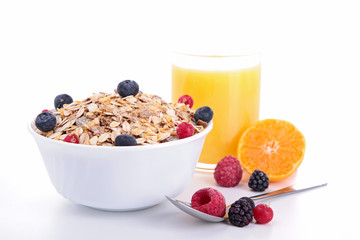 breakfast with muesli and orange juice