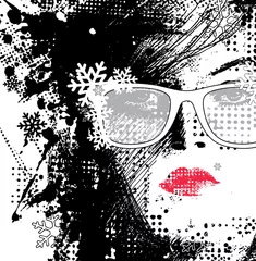 Poster Visage de femme femme à lunettes