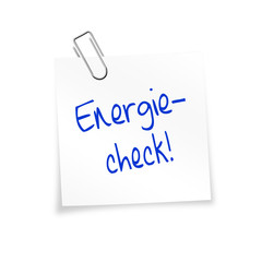 Notizzettel weiß mit Büroklammer - Energiecheck!