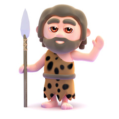 Caveman man waving with spear