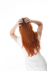 Rear view of red haired woman