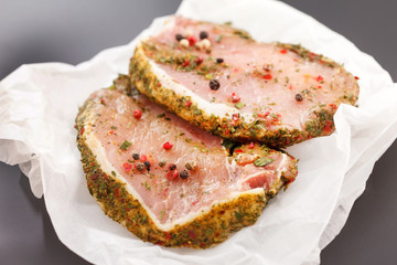 raw pork meat with spice
