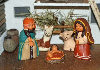 Nativity scene with Mary and Joseph and Jesus