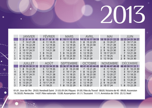 Calendrier ann&eacute;e 2013 en Fran&ccedil;ais