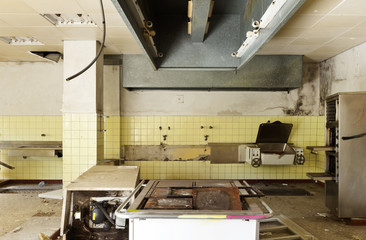 old kitchen destroyed, interior abandoned house