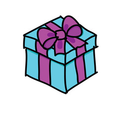 Blue gift box with pink ribbon and a bow