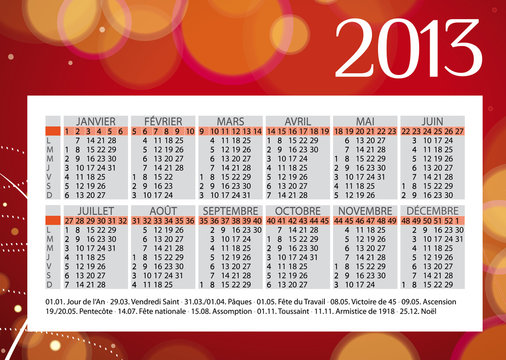 Calendrier ann&eacute;e 2013 en Fran&ccedil;ais