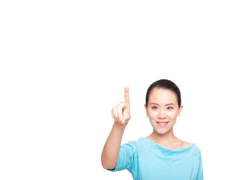 Young women pointing downward trend