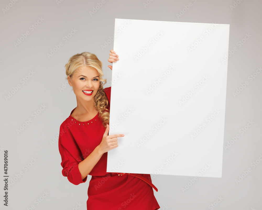 Canvas Prints lovely woman in red dress with blank board