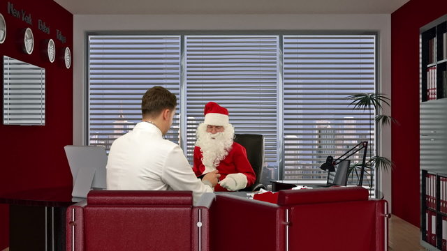 Santa Claus at Doctor, measuring blood presure