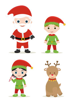 cute xmas set, santa, elves and deer