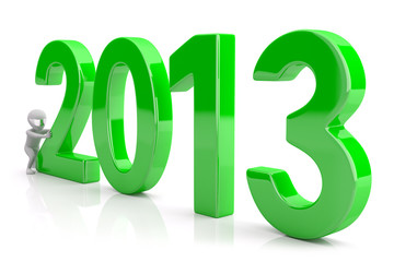 Starts a new year 2013. 3d image. On a white background