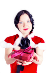 Fototapeta premium gift of pretty brunette for Christmas