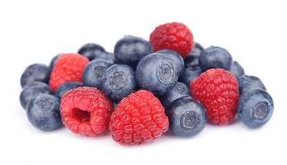 Raspberries and blueberries