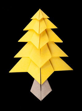 Yellow Christmas Tree Black Isolated