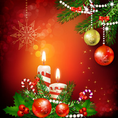 Christmas decoration with candles , pine tree and balls