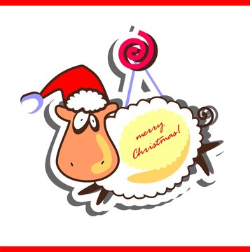 Christmas greeting card with funny sheep