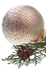 Golden Christmas decorative ball on white background