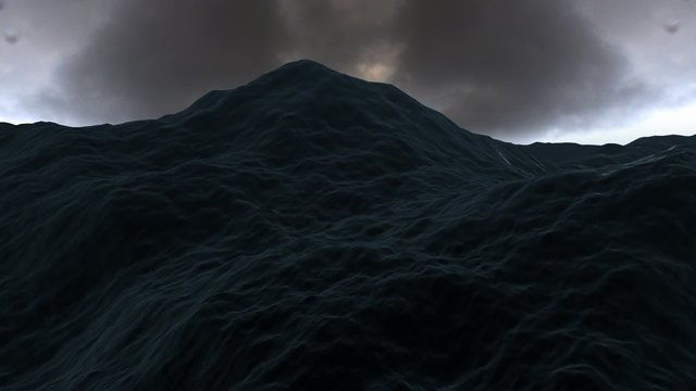 ocean waves with cumulus clouds