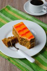 Cake with custard cream and apricot jelly