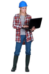 Female builder laptop
