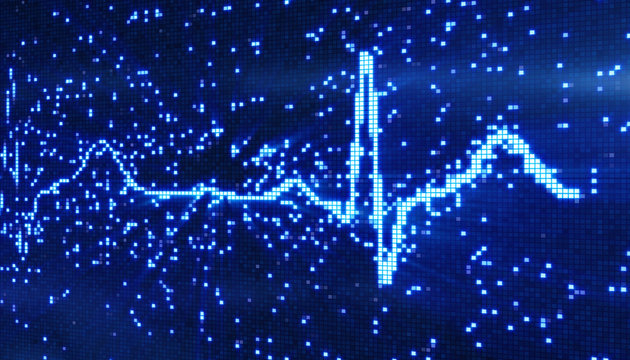 Digital Pixel EKG Electrocardiogram Blue Background