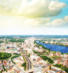 Boston Aerial view with cloudy sky, Massachusetts
