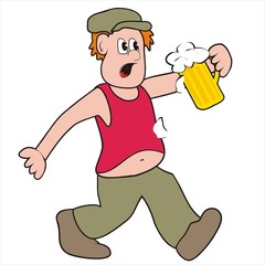Man and beer, funny vector illustration