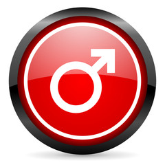 sex round red glossy icon on white background