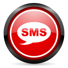 sms round red glossy icon on white background