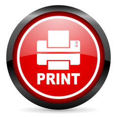 print round red glossy icon on white background