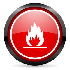 flames round red glossy icon on white background