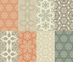 8 Vector Seamless Winter Patterns with  Snowflakes