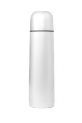 Metal thermos on a white background