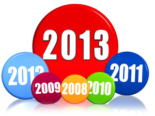 new year 2013 and previous years in colored circles